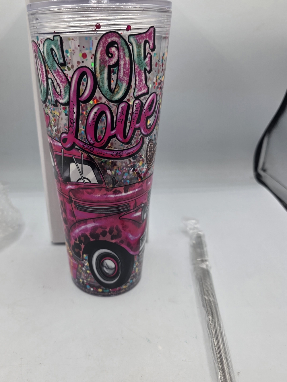 Pink 'Loads Of Love' Glitter Truck Tumbler
